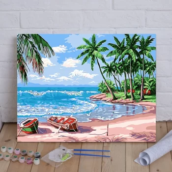 Diy Digital Oil Painting Living Room Landscape Architecture Flower Decoration Painting-096-Holiday Beach