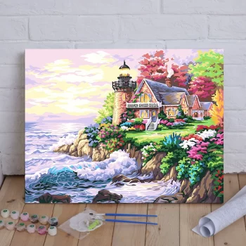 Diy Digital Oil Painting Living Room Landscape Architecture Flower Decoration Painting-097-Dream by the Sea