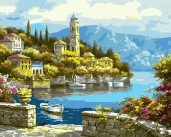 Diy Digital Oil Painting Living Room Landscape Architecture Flower Decoration Painting-115-Seaside Castle