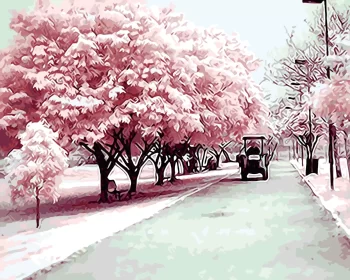Diy Digital Oil Painting Living Room Landscape Architecture Flower Decoration Painting-132- Cherry Blossom Dance