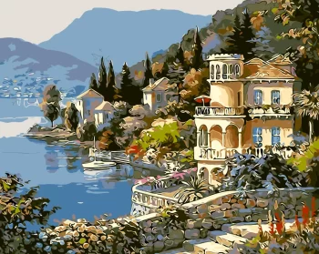 Diy Digital Oil Painting Living Room Landscape Architecture Flower Decoration Painting-074-Harbor Castle