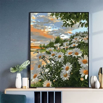 Diy Digital Oil Painting Landscape with Flowers-B095-Little Daisy