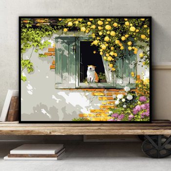 Diy digital oil painting landscape flowers B094 cat