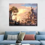 Diy Digital Oil Painting Scenery Living Room Bedroom Decorative Painting-170-Sunset by the Sea