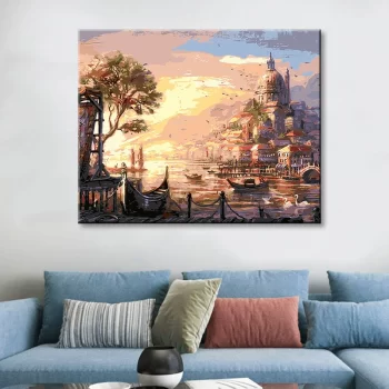 Diy Digital Oil Painting Scenery Living Room Bedroom Decorative Painting-170-Sunset by the Sea