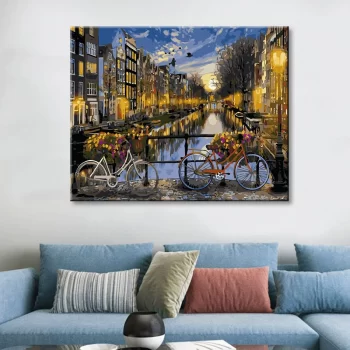 Diy Digital Oil Painting Scenery Living Room Bedroom Decorative Painting-450-Bicycle Town
